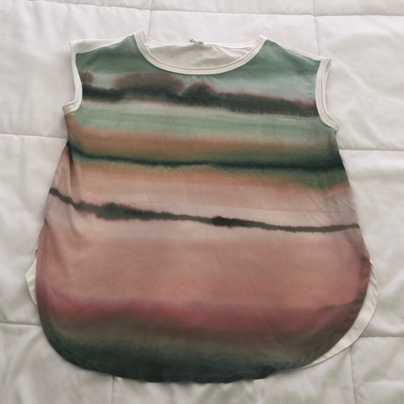 Anthropologie sleeveless top oversized with tie dye colors of green & soft pink - Picture 1 of 8